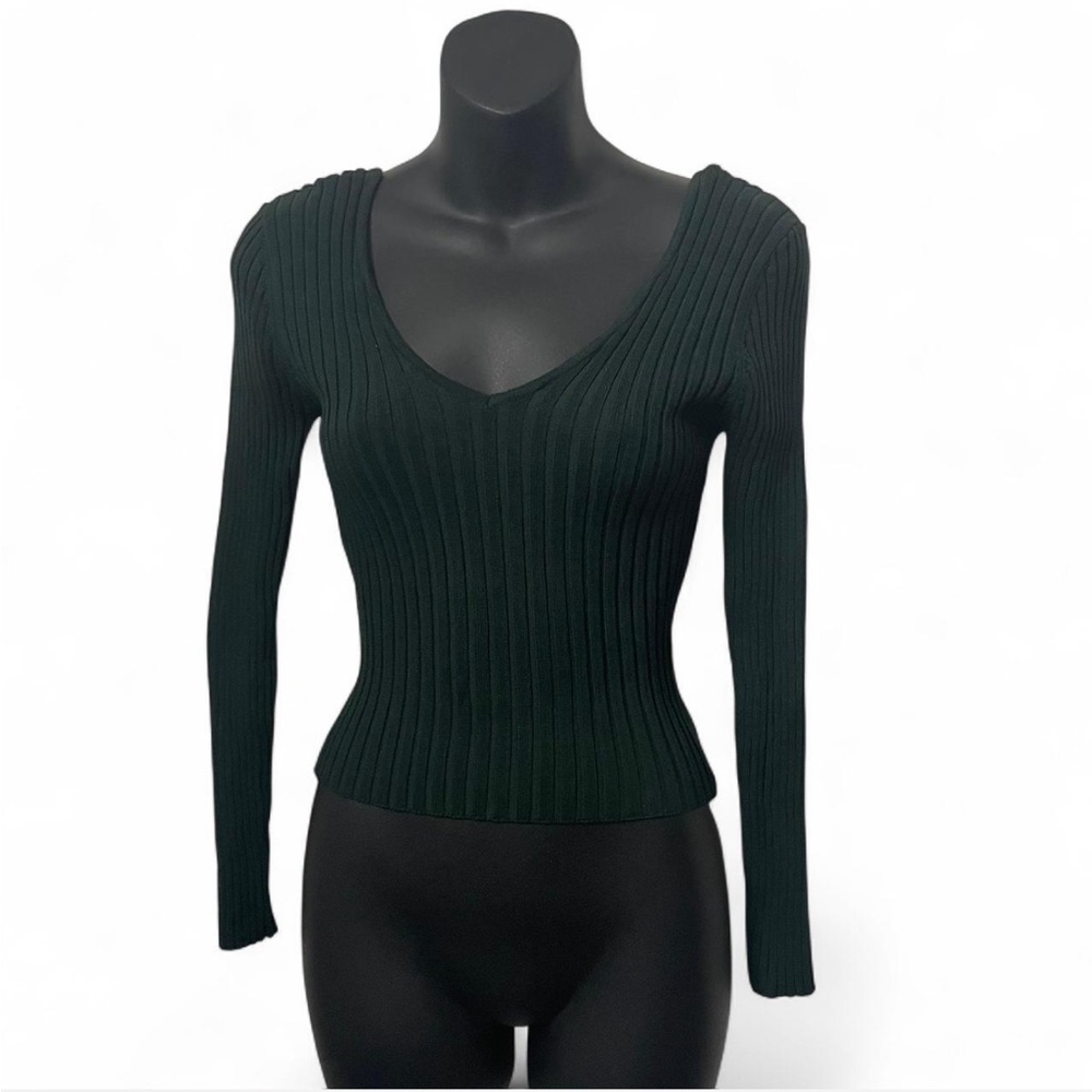Fashion Nova Dark Green Cropped  Ribbed Sweater